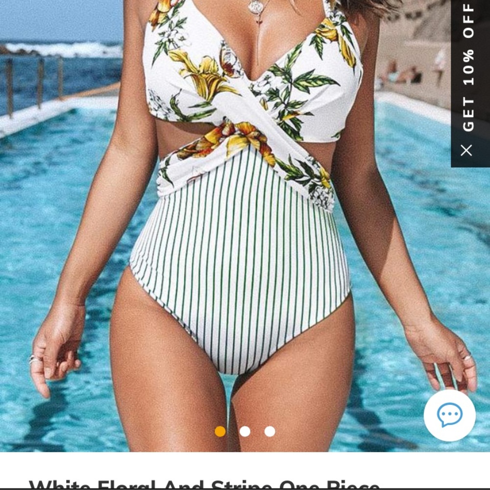 NWT White Floral And Stripe One Piece Swimsuit